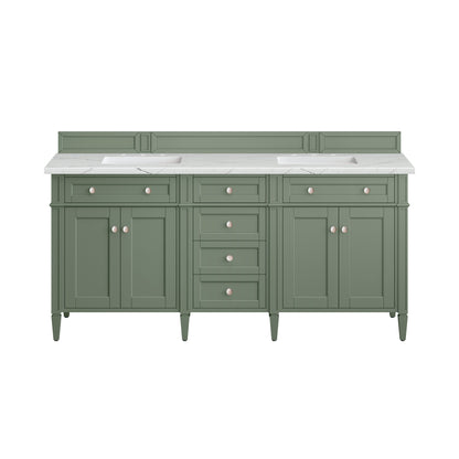James Martin Vanities Brittany 72" Smokey Celadon Double Vanity With 3 cm Ethereal Noctis Top and FreePower Wireless Charger