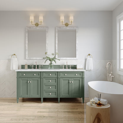 James Martin Vanities Brittany 72" Smokey Celadon Double Vanity With 3 cm Ethereal Noctis Top and FreePower Wireless Charger