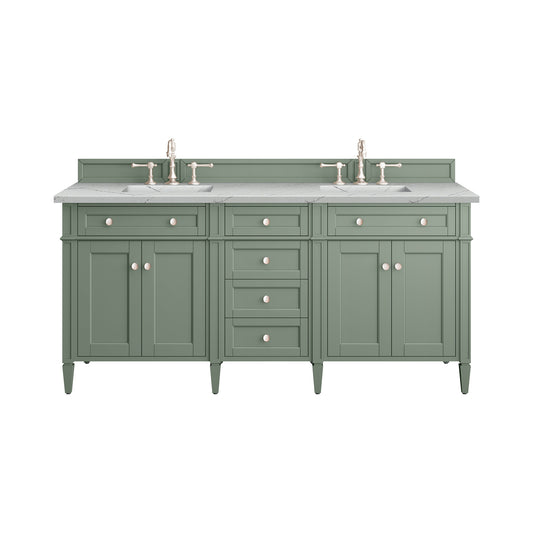 James Martin Vanities Brittany 72" Smokey Celadon Double Vanity With 3 cm Ethereal Noctis Top and FreePower Wireless Charger