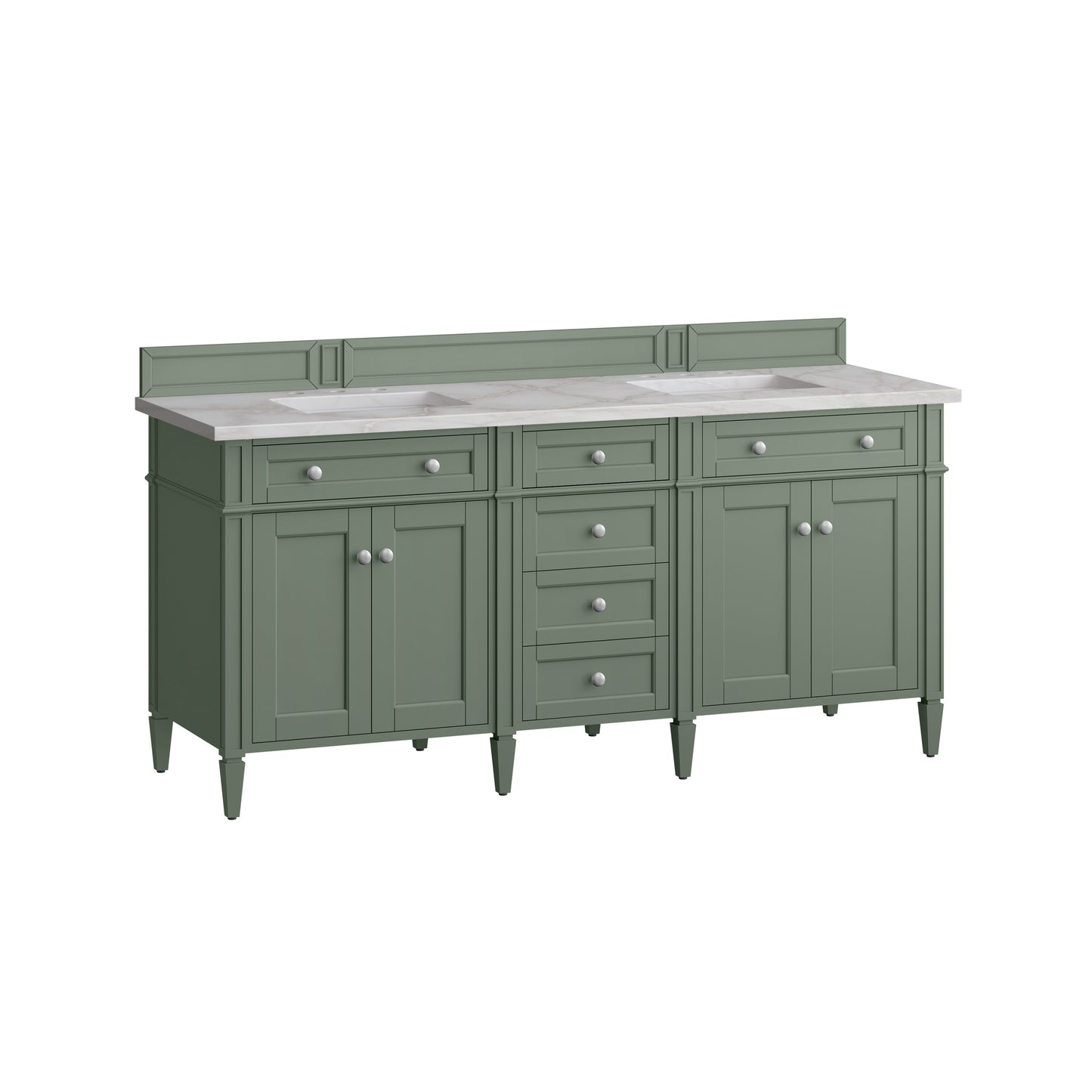 James Martin Vanities Brittany 72" Smokey Celadon Double Vanity With 3 cm Victorian Silver Top and FreePower Wireless Charger