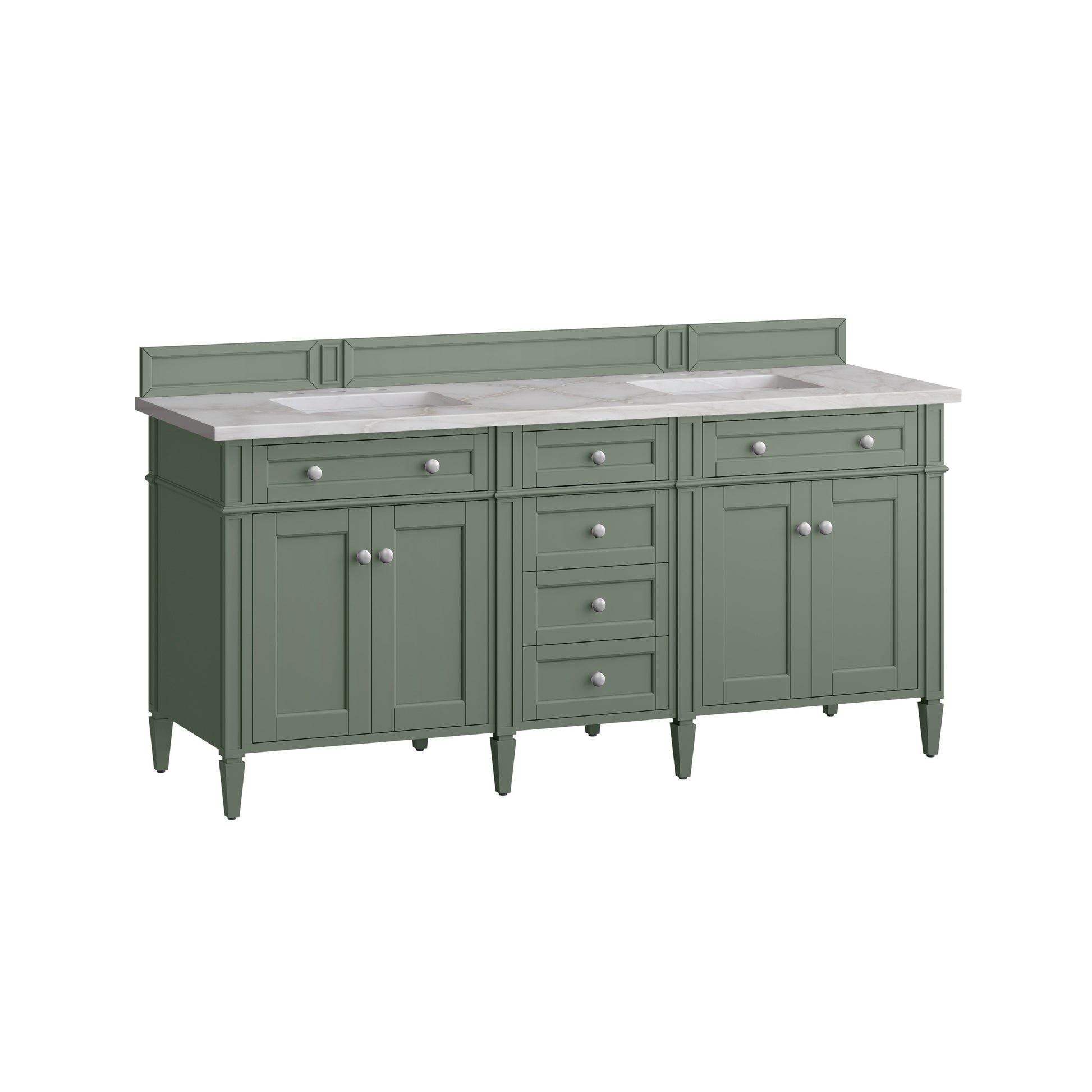 James Martin Vanities Brittany 72" Smokey Celadon Double Vanity With 3 cm Victorian Silver Top and FreePower Wireless Charger