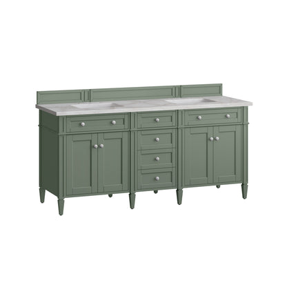 James Martin Vanities Brittany 72" Smokey Celadon Double Vanity With 3 cm Victorian Silver Top and FreePower Wireless Charger