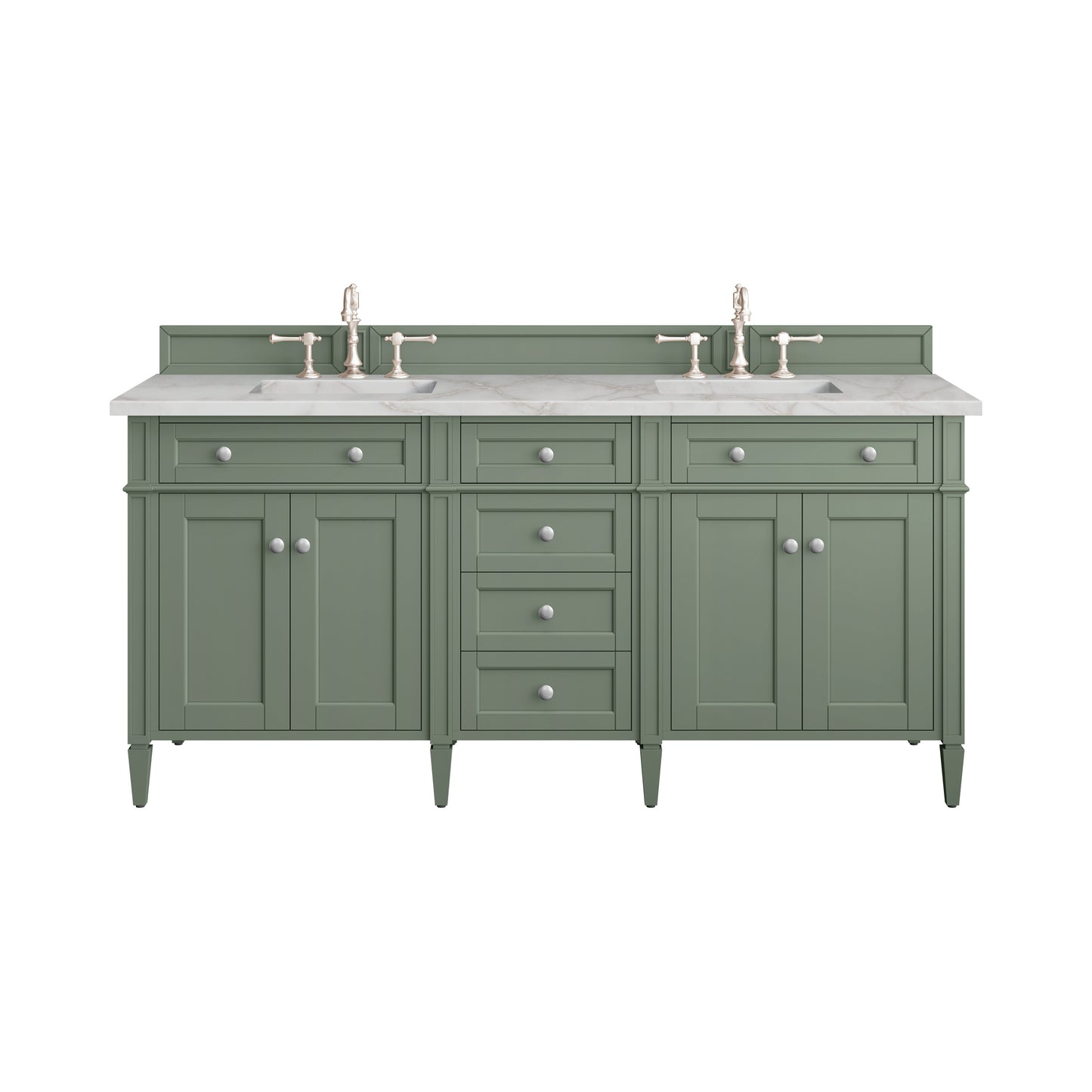 James Martin Vanities Brittany 72" Smokey Celadon Double Vanity With 3 cm Victorian Silver Top and FreePower Wireless Charger