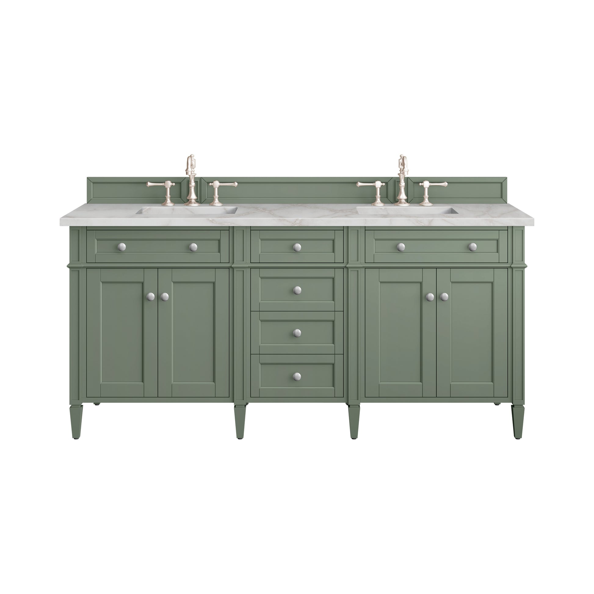 James Martin Vanities Brittany 72" Smokey Celadon Double Vanity With 3 cm Victorian Silver Top and FreePower Wireless Charger