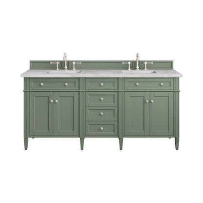 James Martin Vanities Brittany 72" Smokey Celadon Double Vanity With 3 cm Victorian Silver Top and FreePower Wireless Charger