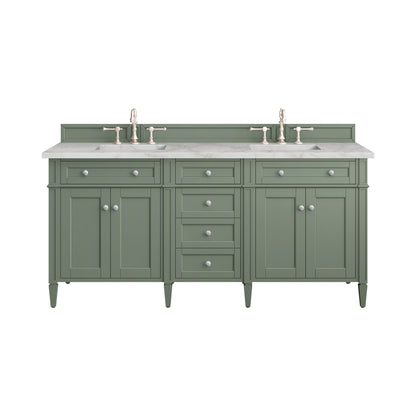 James Martin Vanities Brittany 72" Smokey Celadon Double Vanity With 3 cm Victorian Silver Top