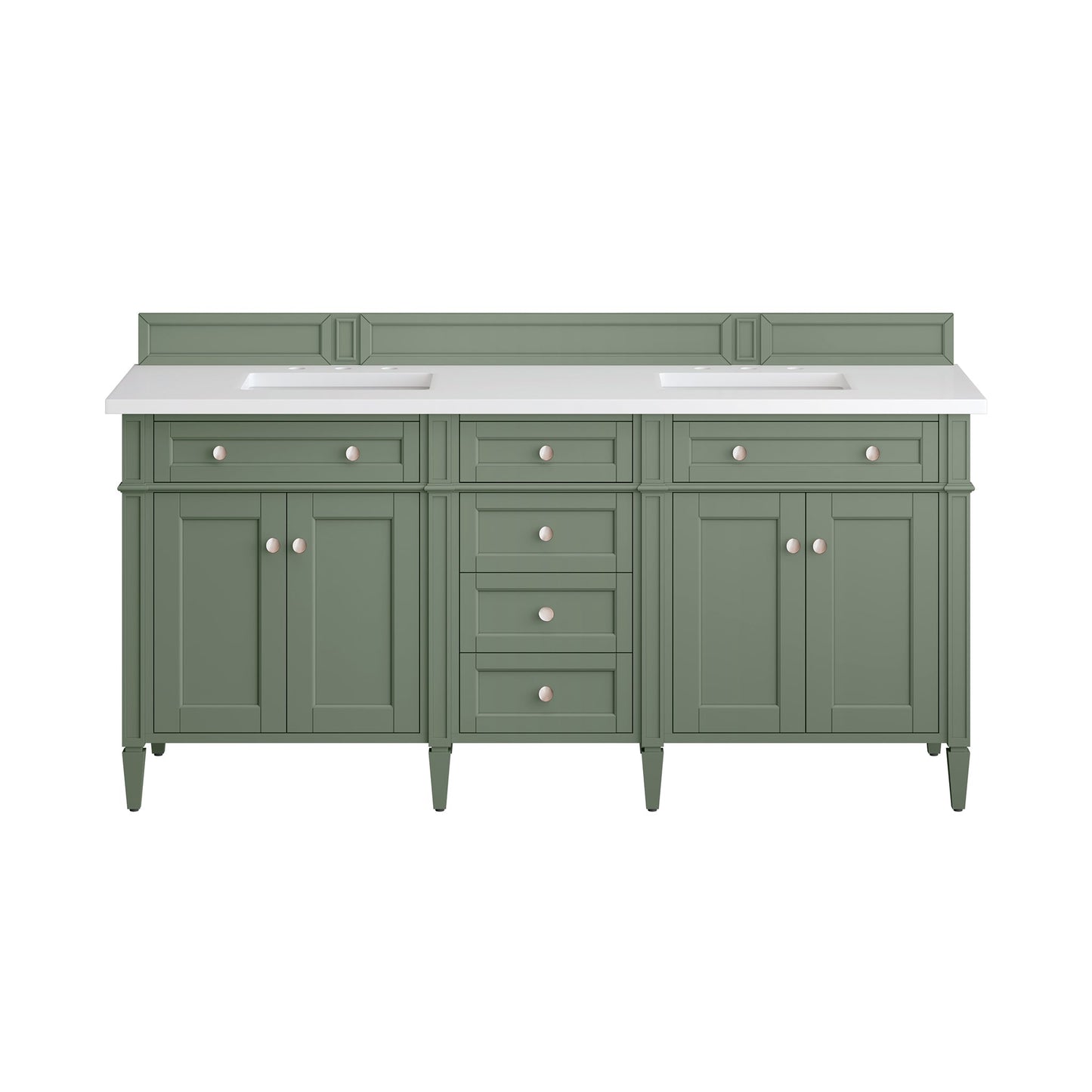 James Martin Vanities Brittany 72" Smokey Celadon Double Vanity With 3 cm White Zeus Top