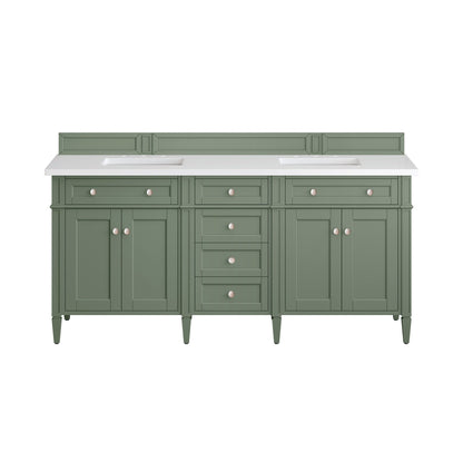 James Martin Vanities Brittany 72" Smokey Celadon Double Vanity With 3 cm White Zeus Top