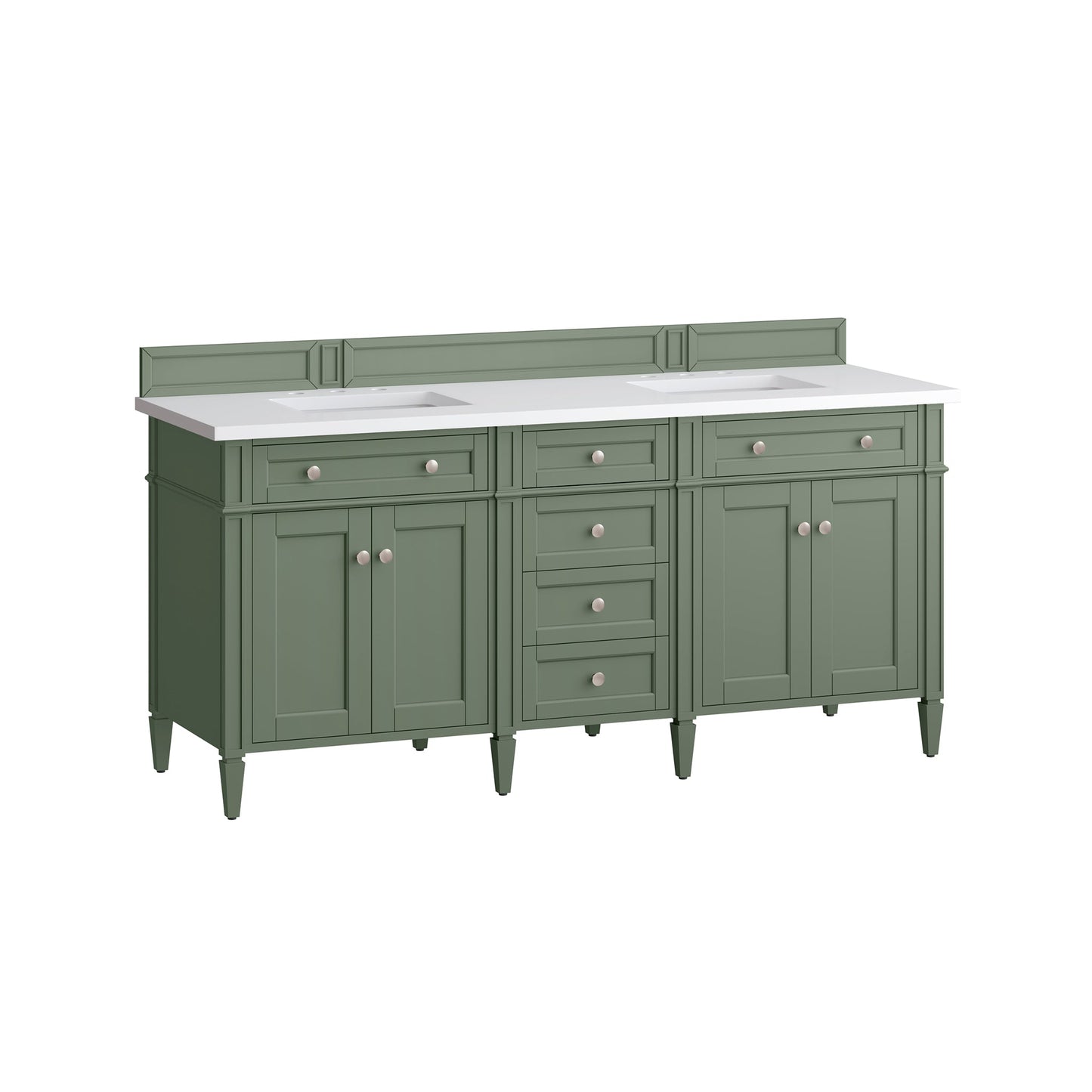 James Martin Vanities Brittany 72" Smokey Celadon Double Vanity With 3 cm White Zeus Top