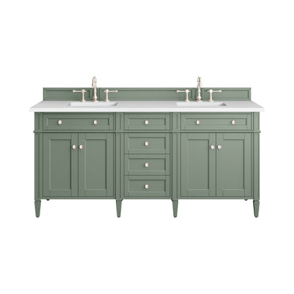 James Martin Vanities Brittany 72" Smokey Celadon Double Vanity With 3 cm White Zeus Top