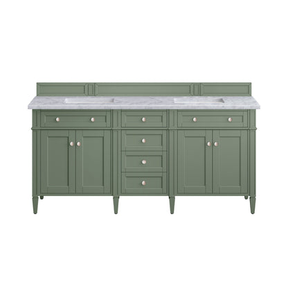 James Martin Vanities Brittany 72" Smokey Celadon Double Vanity With 3cm Carrara Marble Top