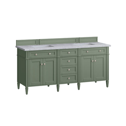 James Martin Vanities Brittany 72" Smokey Celadon Double Vanity With 3cm Carrara Marble Top