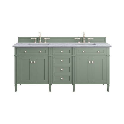 James Martin Vanities Brittany 72" Smokey Celadon Double Vanity With 3cm Carrara Marble Top