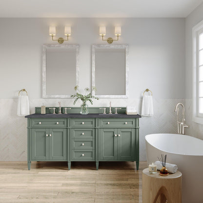 James Martin Vanities Brittany 72" Smokey Celadon Double Vanity With 3cm Charcoal Soapstone Top