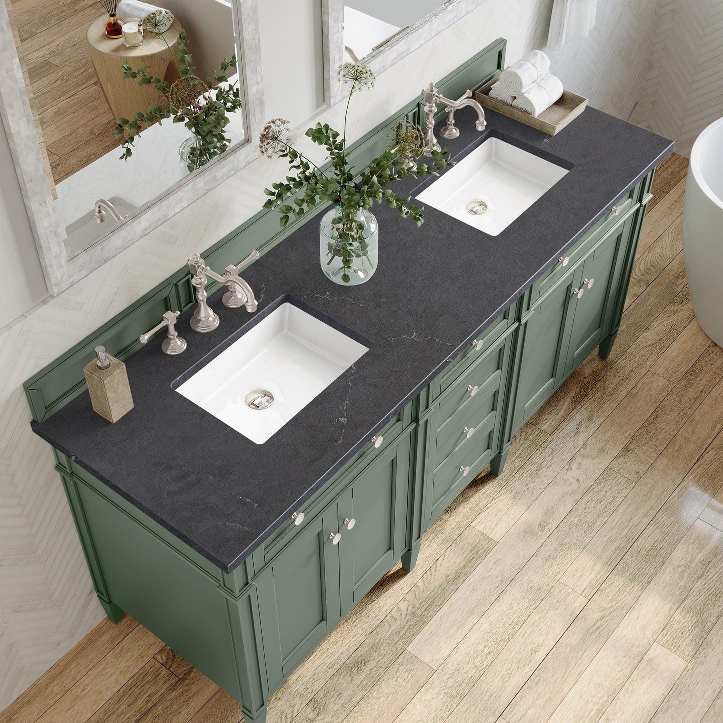 James Martin Vanities Brittany 72" Smokey Celadon Double Vanity With 3cm Charcoal Soapstone Top