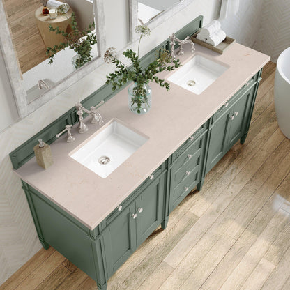 James Martin Vanities Brittany 72" Smokey Celadon Double Vanity With 3cm Eternal Marfil Top