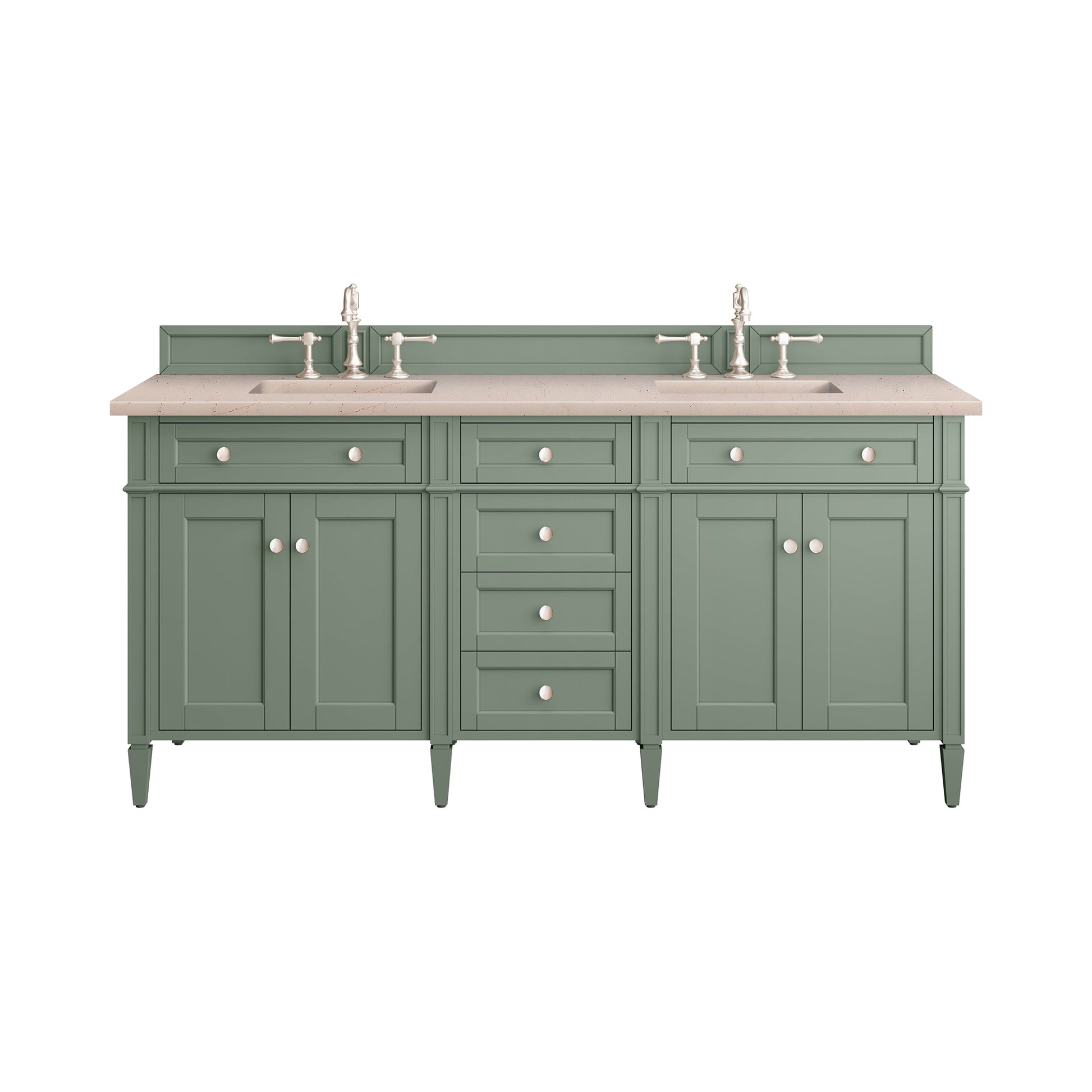 James Martin Vanities Brittany 72" Smokey Celadon Double Vanity With 3cm Eternal Marfil Top