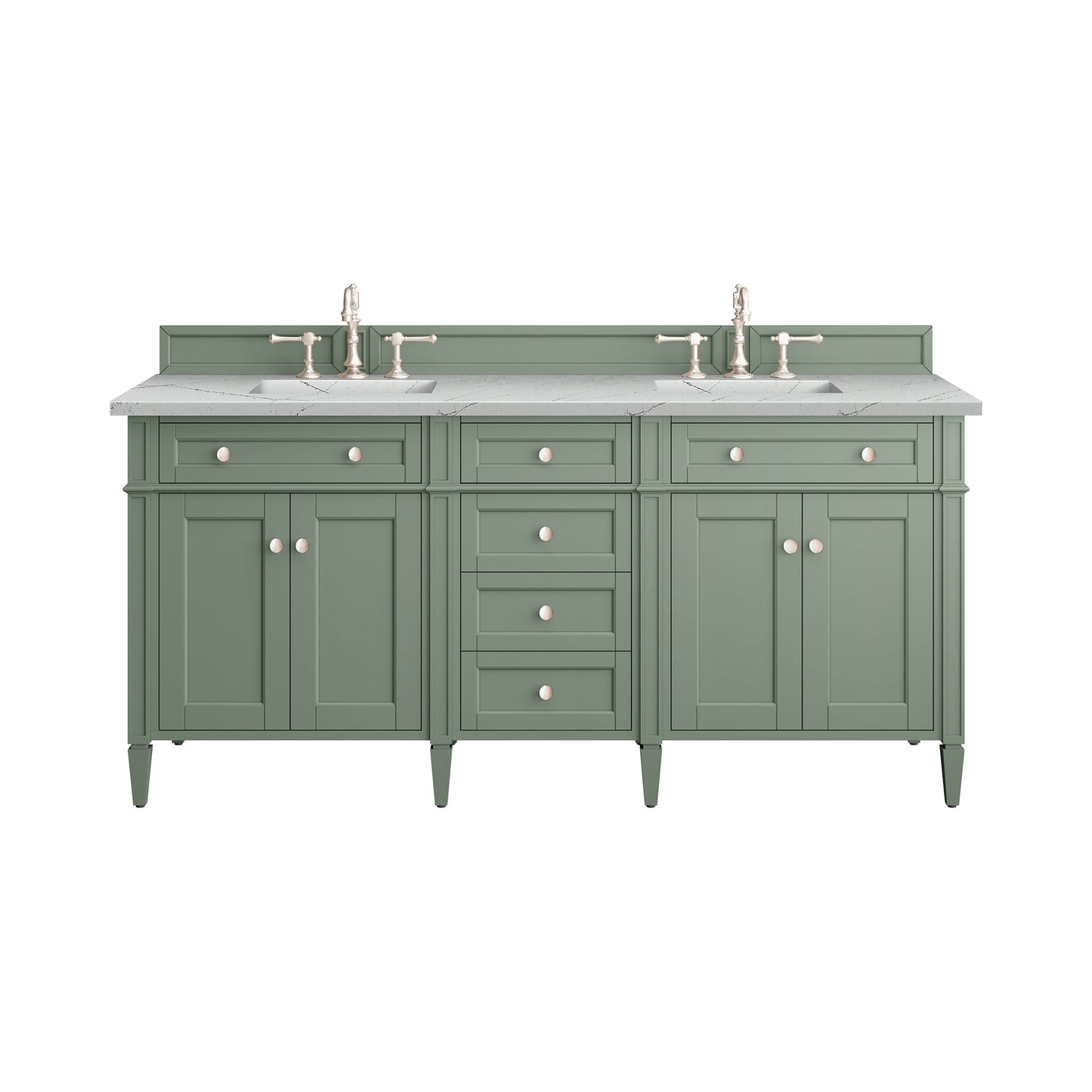 James Martin Vanities Brittany 72" Smokey Celadon Double Vanity With 3cm Ethereal Noctis Top