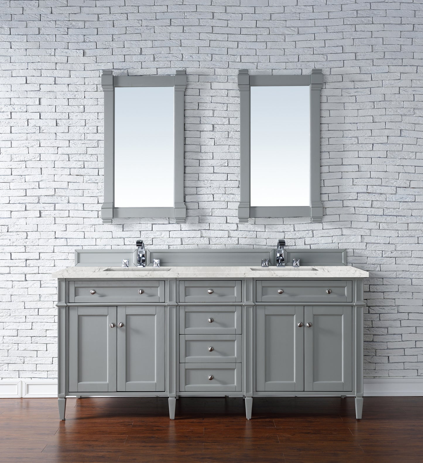 James Martin Vanities Brittany 72" Urban Gray Double Vanity With 3 cm Eternal Jasmine Pearl Silestone Top and FreePower Wireless Charger