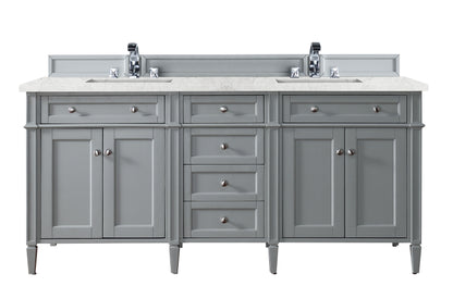 James Martin Vanities Brittany 72" Urban Gray Double Vanity With 3 cm Eternal Jasmine Pearl Silestone Top and FreePower Wireless Charger