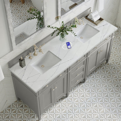 James Martin Vanities Brittany 72" Urban Gray Double Vanity With 3 cm Ethereal Noctis Silestone Top and FreePower Wireless Charger