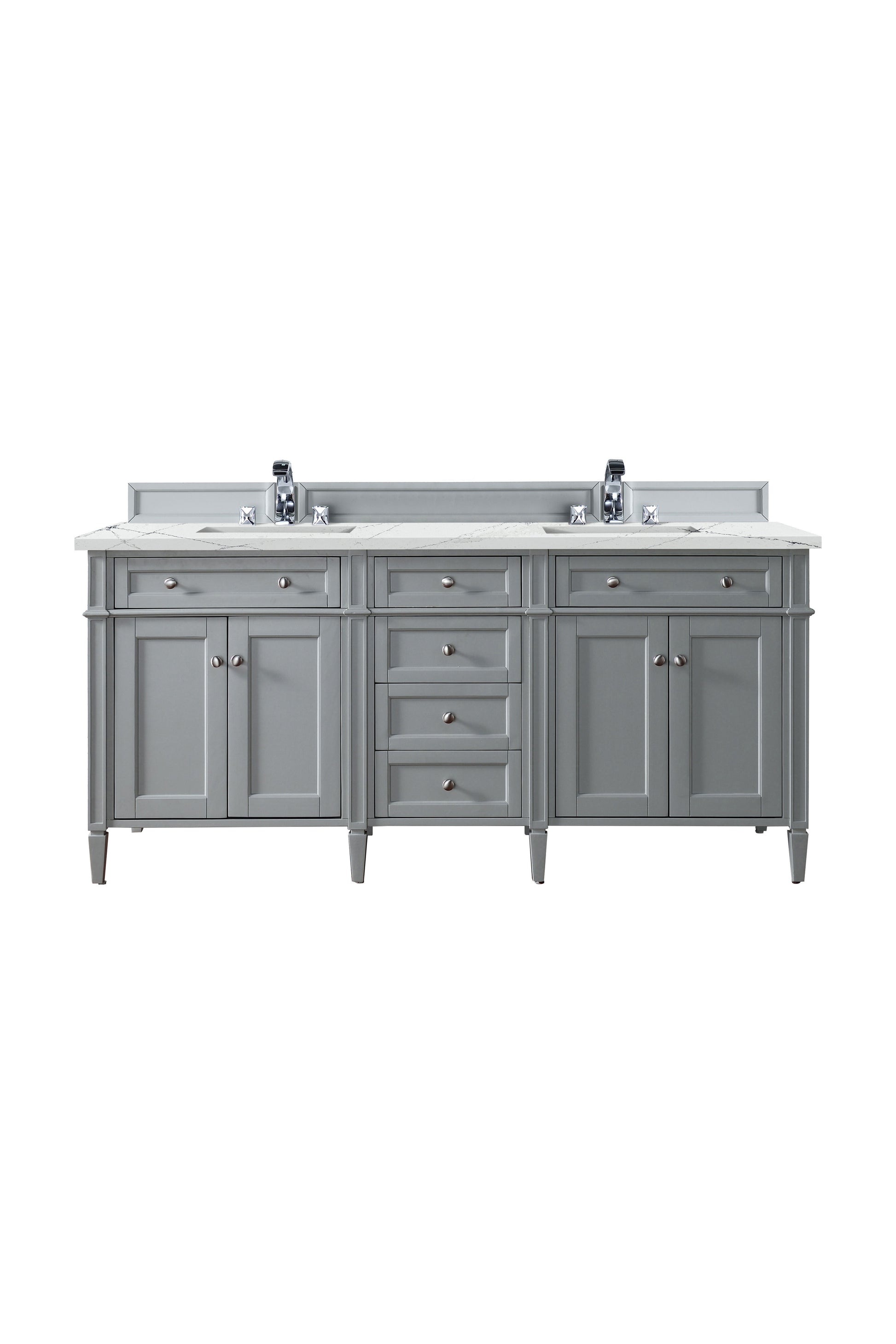 James Martin Vanities Brittany 72" Urban Gray Double Vanity With 3 cm Ethereal Noctis Silestone Top and FreePower Wireless Charger