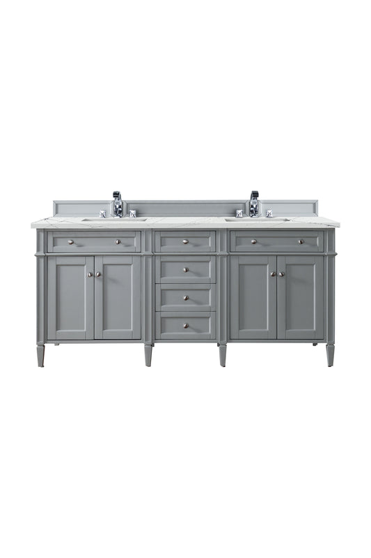 James Martin Vanities Brittany 72" Urban Gray Double Vanity With 3 cm Ethereal Noctis Silestone Top and FreePower Wireless Charger