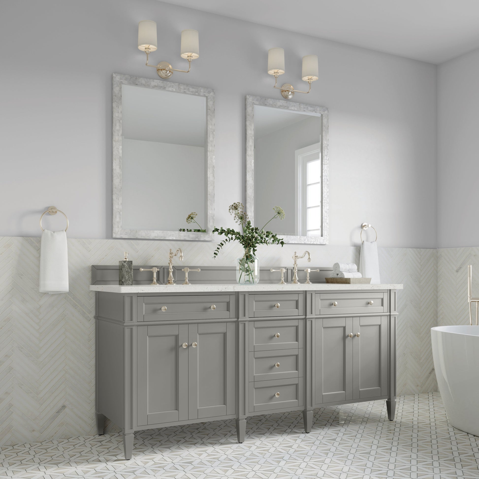 James Martin Vanities Brittany 72" Urban Gray Double Vanity With 3 cm Lime Delight Quartz Top