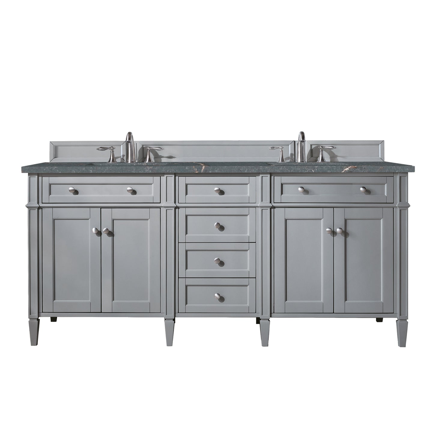 James Martin Vanities Brittany 72" Urban Gray Double Vanity With 3 cm Parisien Bleu Quartz Top