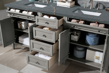 James Martin Vanities Brittany 72" Urban Gray Double Vanity With 3 cm Parisien Bleu Silestone Top and FreePower Wireless Charger