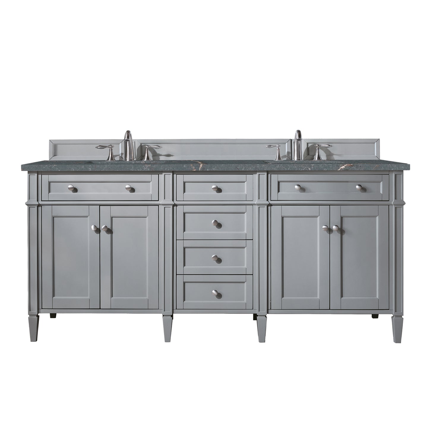James Martin Vanities Brittany 72" Urban Gray Double Vanity With 3 cm Parisien Bleu Silestone Top and FreePower Wireless Charger