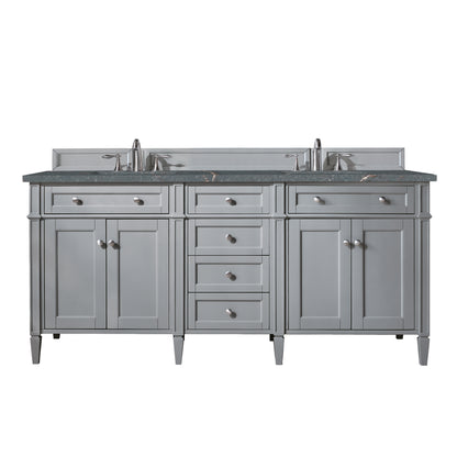 James Martin Vanities Brittany 72" Urban Gray Double Vanity With 3 cm Parisien Bleu Silestone Top and FreePower Wireless Charger