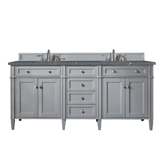 James Martin Vanities Brittany 72" Urban Gray Double Vanity With 3 cm Parisien Bleu Silestone Top and FreePower Wireless Charger