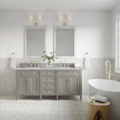 James Martin Vanities Brittany 72" Urban Gray Double Vanity With 3 cm Victorian Silver Quartz Top