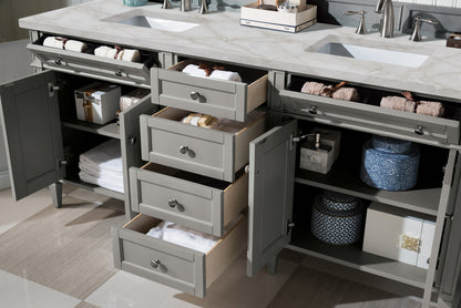 James Martin Vanities Brittany 72" Urban Gray Double Vanity With 3 cm Victorian Silver Silestone Top and FreePower Wireless Charger