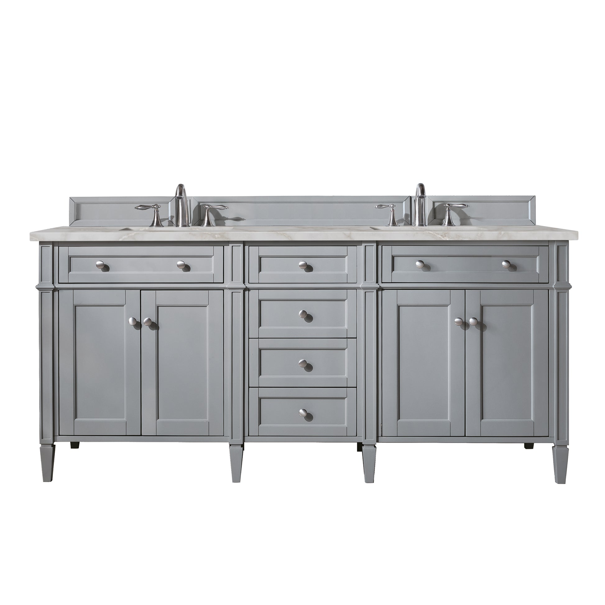 James Martin Vanities Brittany 72" Urban Gray Double Vanity With 3 cm Victorian Silver Silestone Top and FreePower Wireless Charger