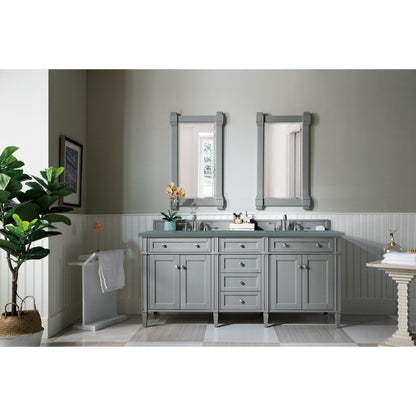 James Martin Vanities Brittany 72" Urban Gray Double Vanity With 3cm Cala Blue Quartz Top