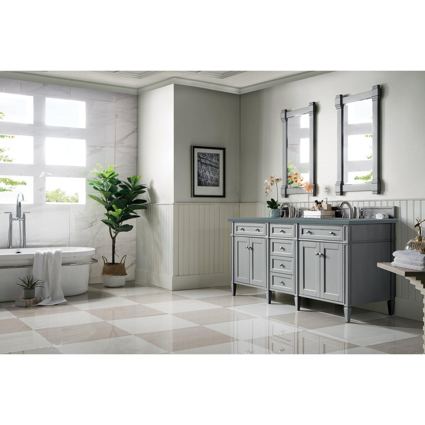 James Martin Vanities Brittany 72" Urban Gray Double Vanity With 3cm Cala Blue Quartz Top