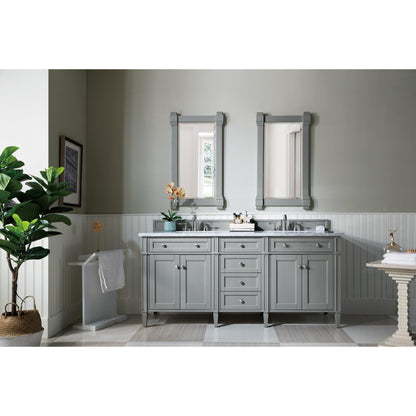 James Martin Vanities Brittany 72" Urban Gray Double Vanity With 3cm Carrara Marble Top