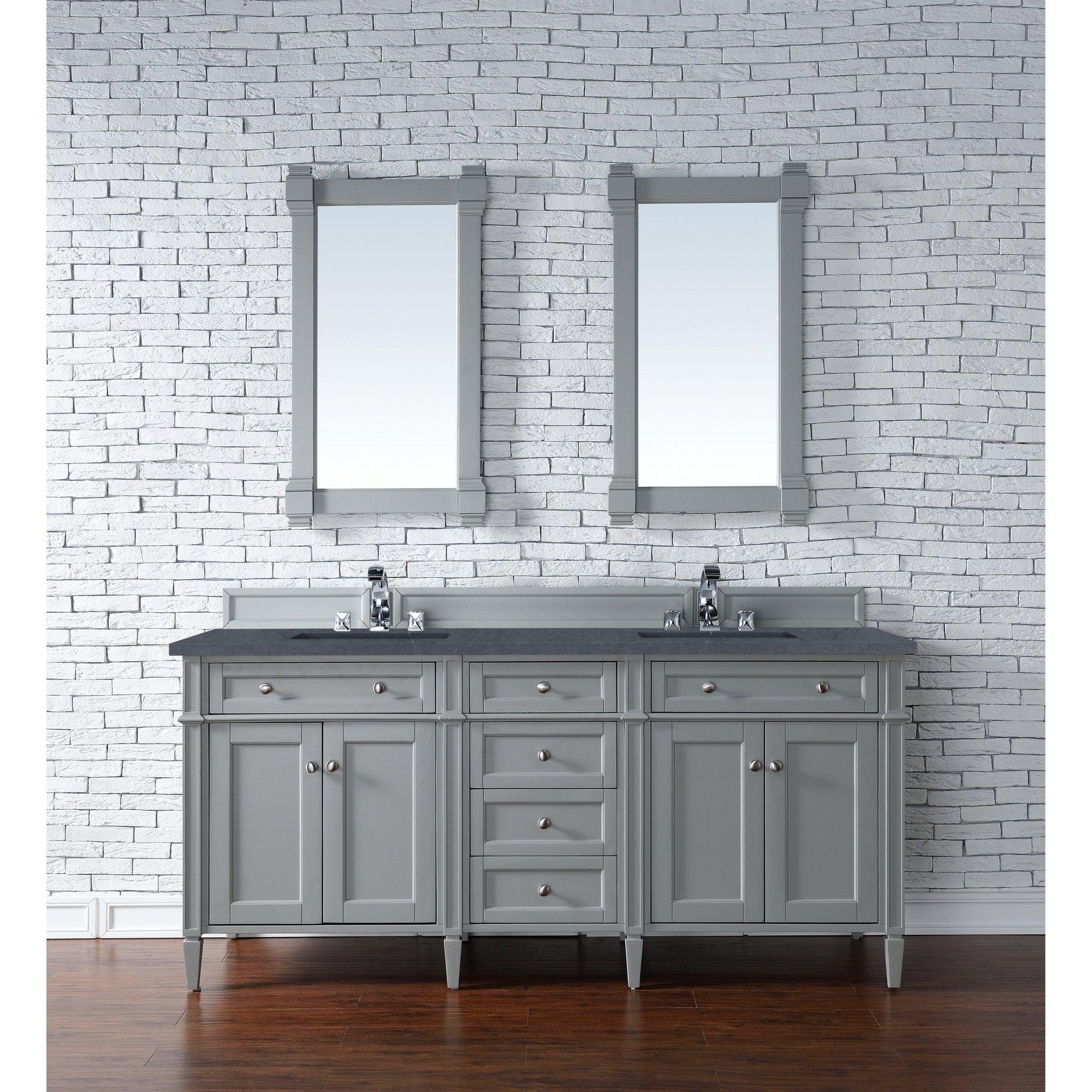 James Martin Vanities Brittany 72" Urban Gray Double Vanity With 3cm Charcoal Soapstone Quartz Top