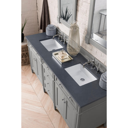 James Martin Vanities Brittany 72" Urban Gray Double Vanity With 3cm Charcoal Soapstone Quartz Top