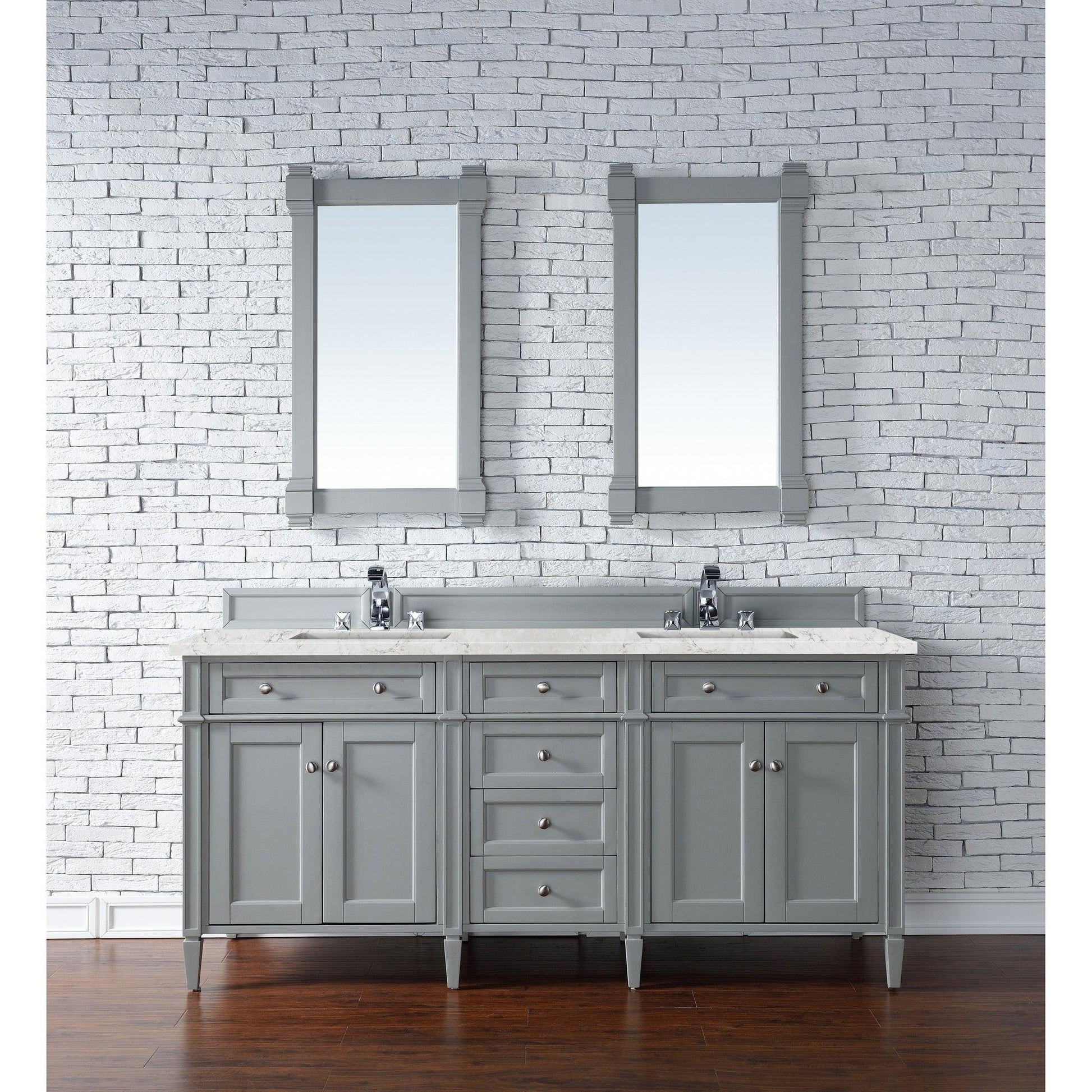 James Martin Vanities Brittany 72" Urban Gray Double Vanity With 3cm Eternal Jasmine Pearl Quartz Top