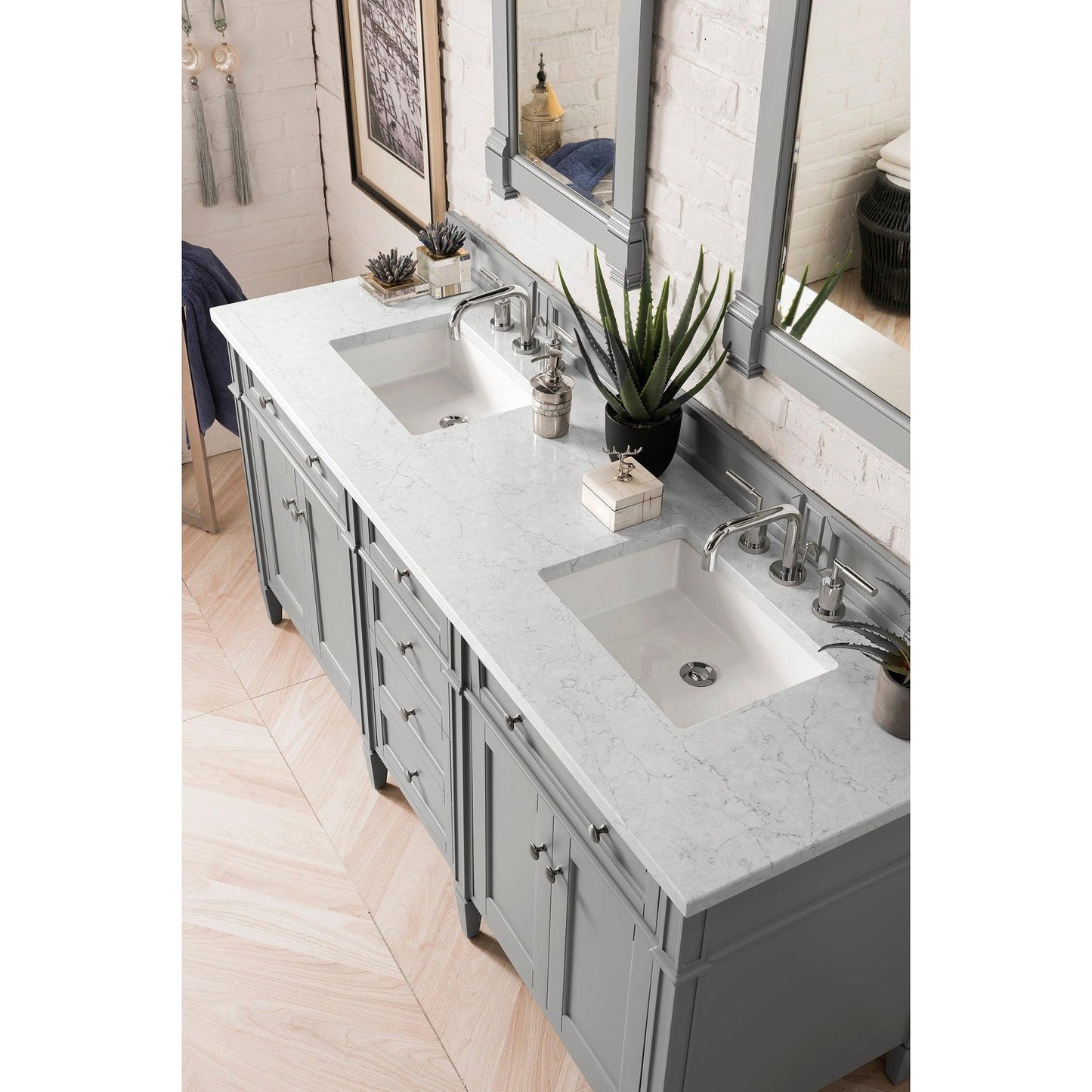 James Martin Vanities Brittany 72" Urban Gray Double Vanity With 3cm Eternal Jasmine Pearl Quartz Top