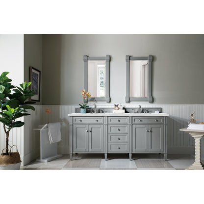 James Martin Vanities Brittany 72" Urban Gray Double Vanity With 3cm Ethereal Noctis Quartz Top