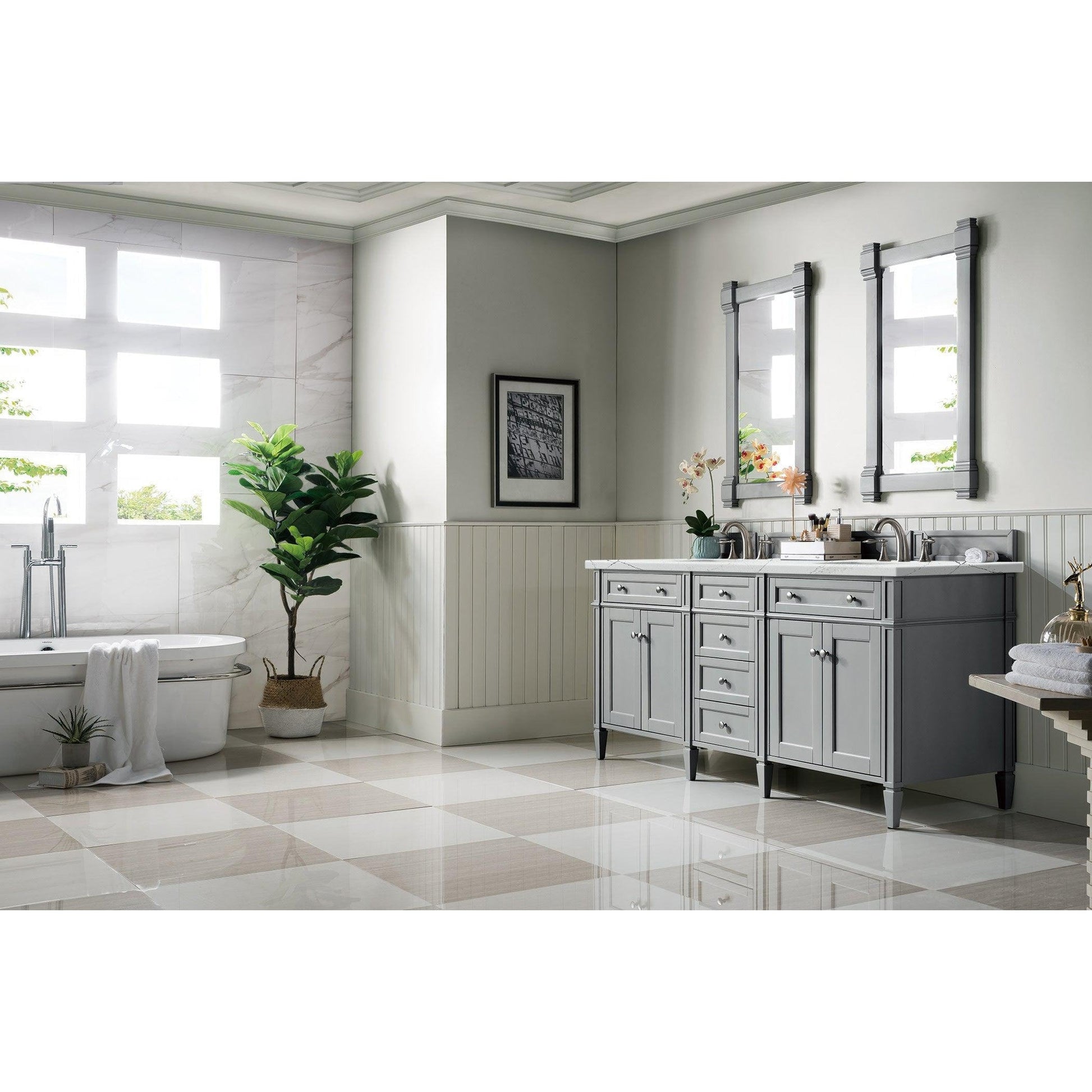 James Martin Vanities Brittany 72" Urban Gray Double Vanity With 3cm Ethereal Noctis Quartz Top