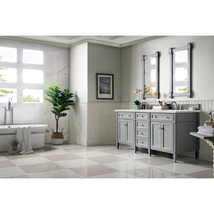 James Martin Vanities Brittany 72" Urban Gray Double Vanity With 3cm Ethereal Noctis Quartz Top