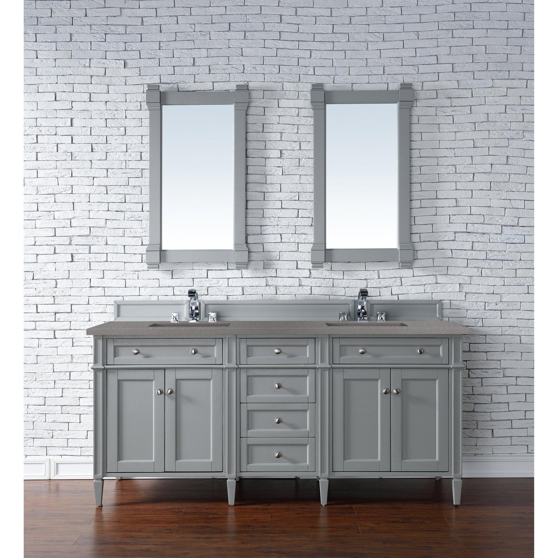 James Martin Vanities Brittany 72" Urban Gray Double Vanity With 3cm Grey Expo Quartz Top