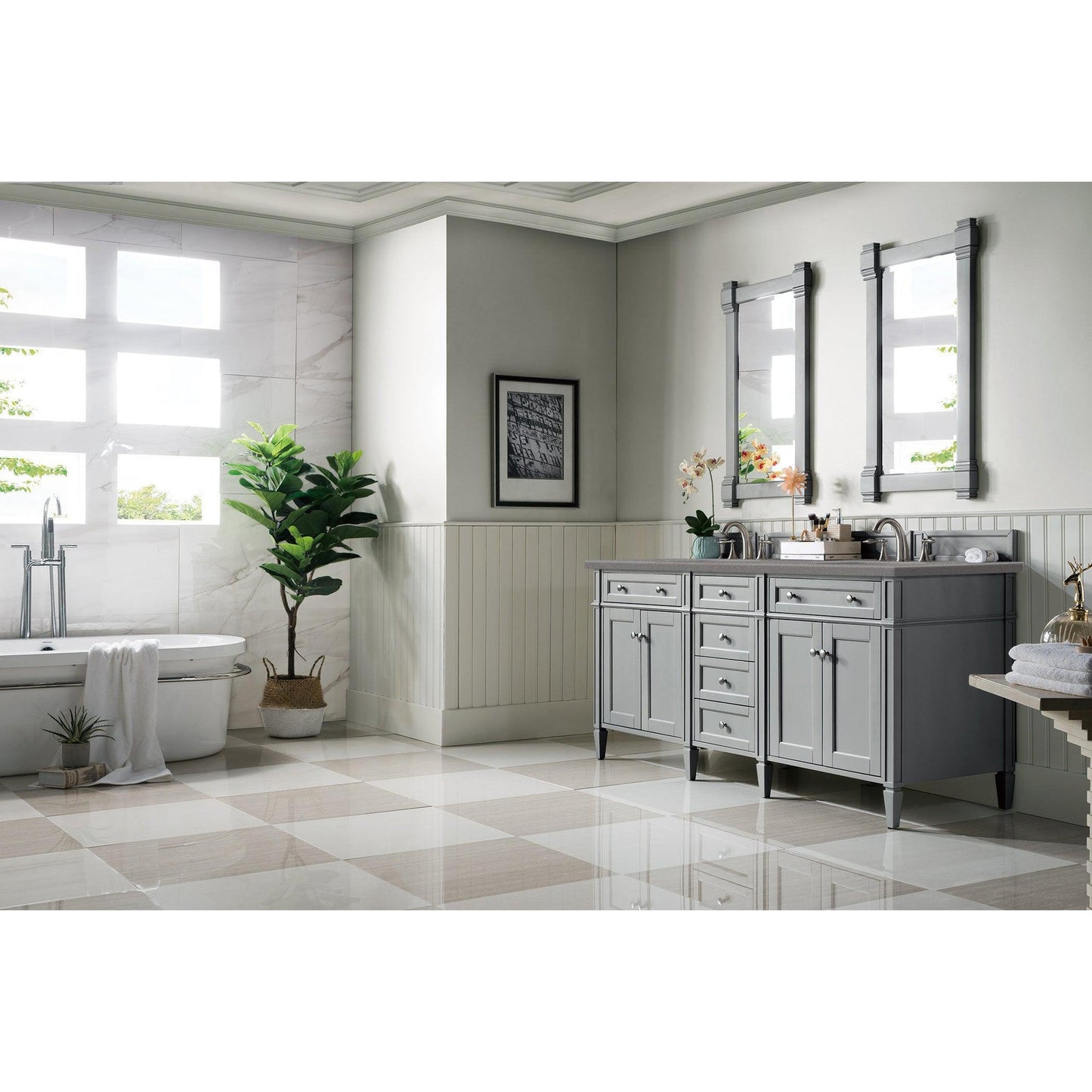 James Martin Vanities Brittany 72" Urban Gray Double Vanity With 3cm Grey Expo Quartz Top