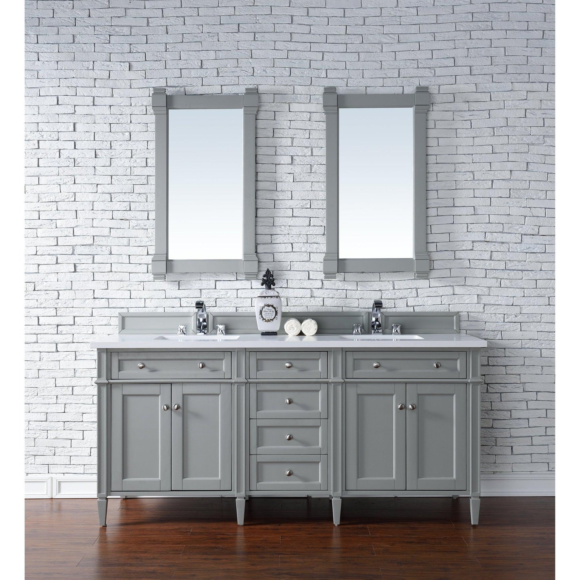 James Martin Vanities Brittany 72" Urban Gray Double Vanity With 3cm White Zeus Quartz Top