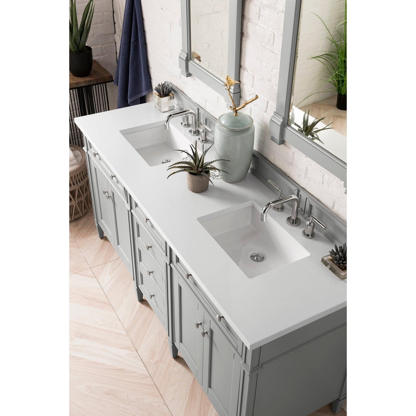 James Martin Vanities Brittany 72" Urban Gray Double Vanity With 3cm White Zeus Quartz Top